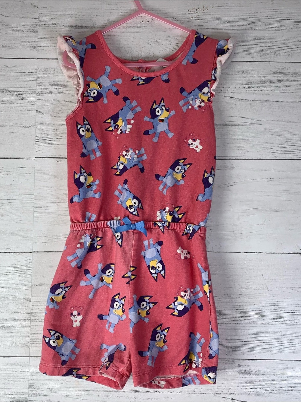 Bluey Polly Puppy  Girls French Terry Sleeveless Romper Pink Size 6